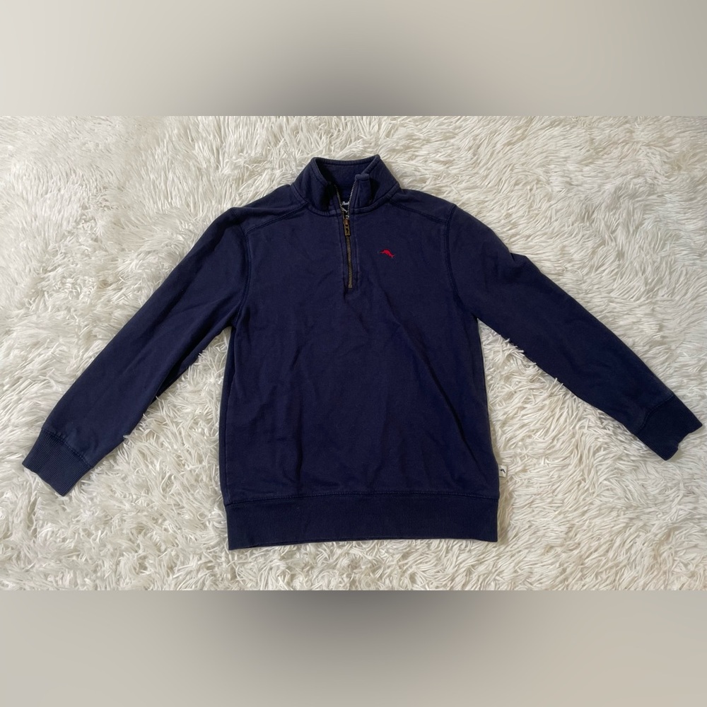 Tommy Bahama Preppy Sweater Navy Blue Marlin 1/4 Quarter Zip Youth Boys M 7/8